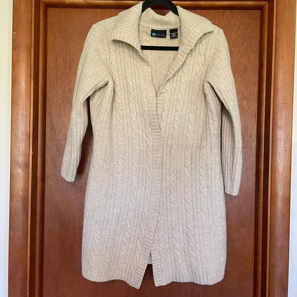 Relativity 80% Lambswool Cable Knit Cabincore Cardigan L Duster Sweater Cozymaxx